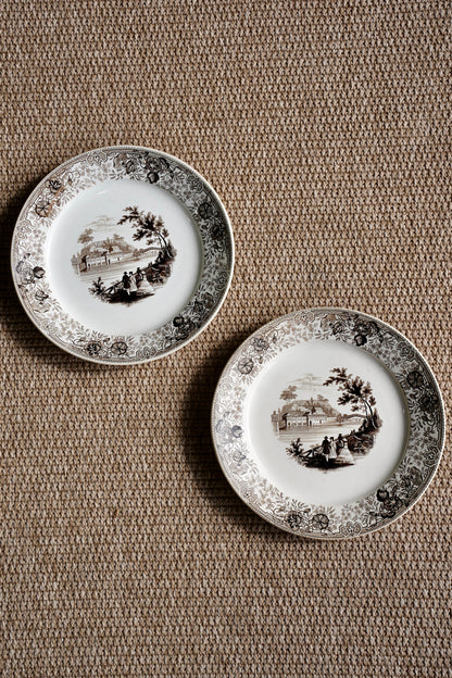 Antique Staffordshire Brown Transferware Plate