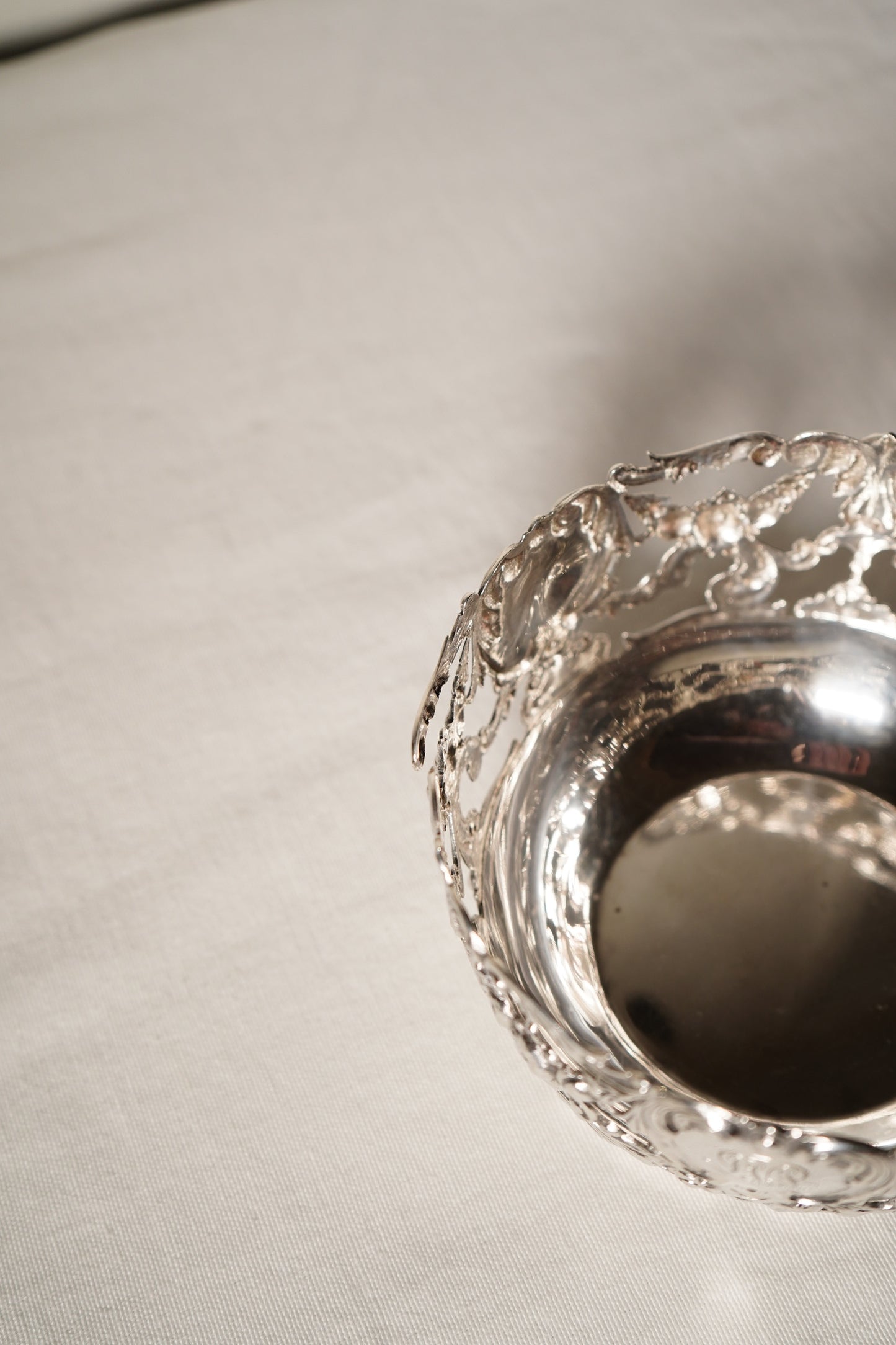Antique Sterling Silver Rococo Revival Reticulated Bowl with Monogram, American Gilded Age Circa 1890