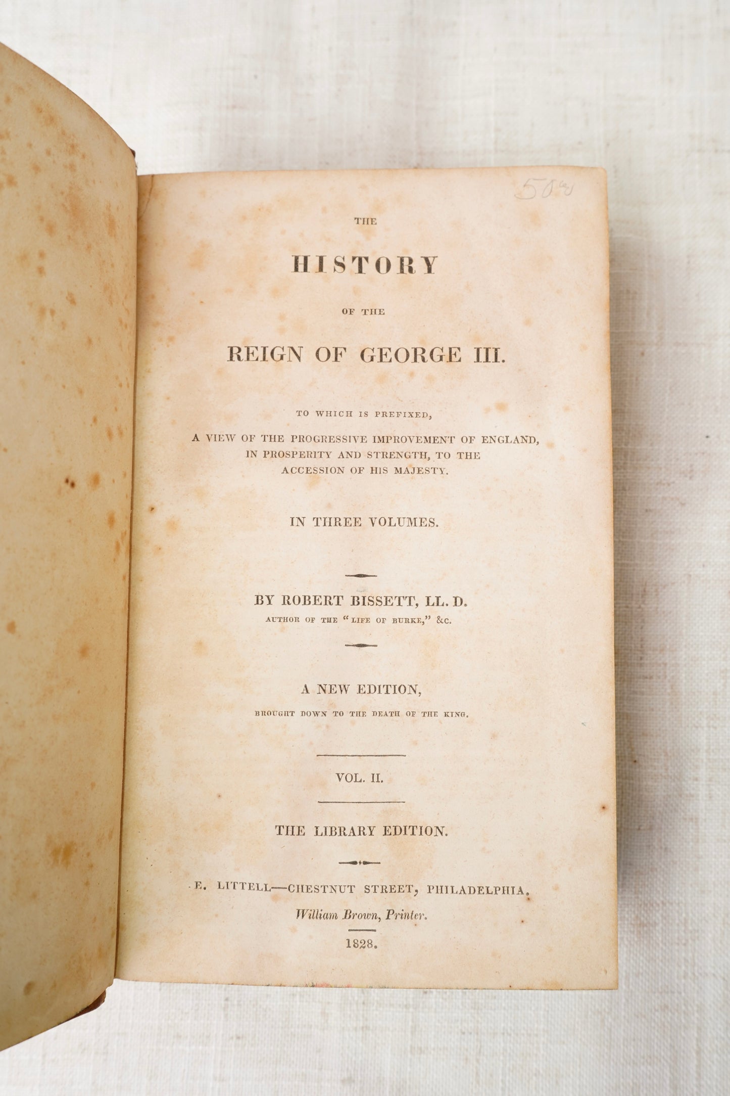 Antique History of George III Two Volumes Half Leather 1828