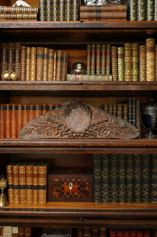 Antique French Bronze Overdoor Pediment with Louis XVI Cartouche | French Bronze Architectural Salvage