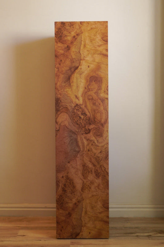 Tall Vintage Faux Burlwood Pedestal – Postmodern Display Plinth in the Style of Milo Baughman (1980s)