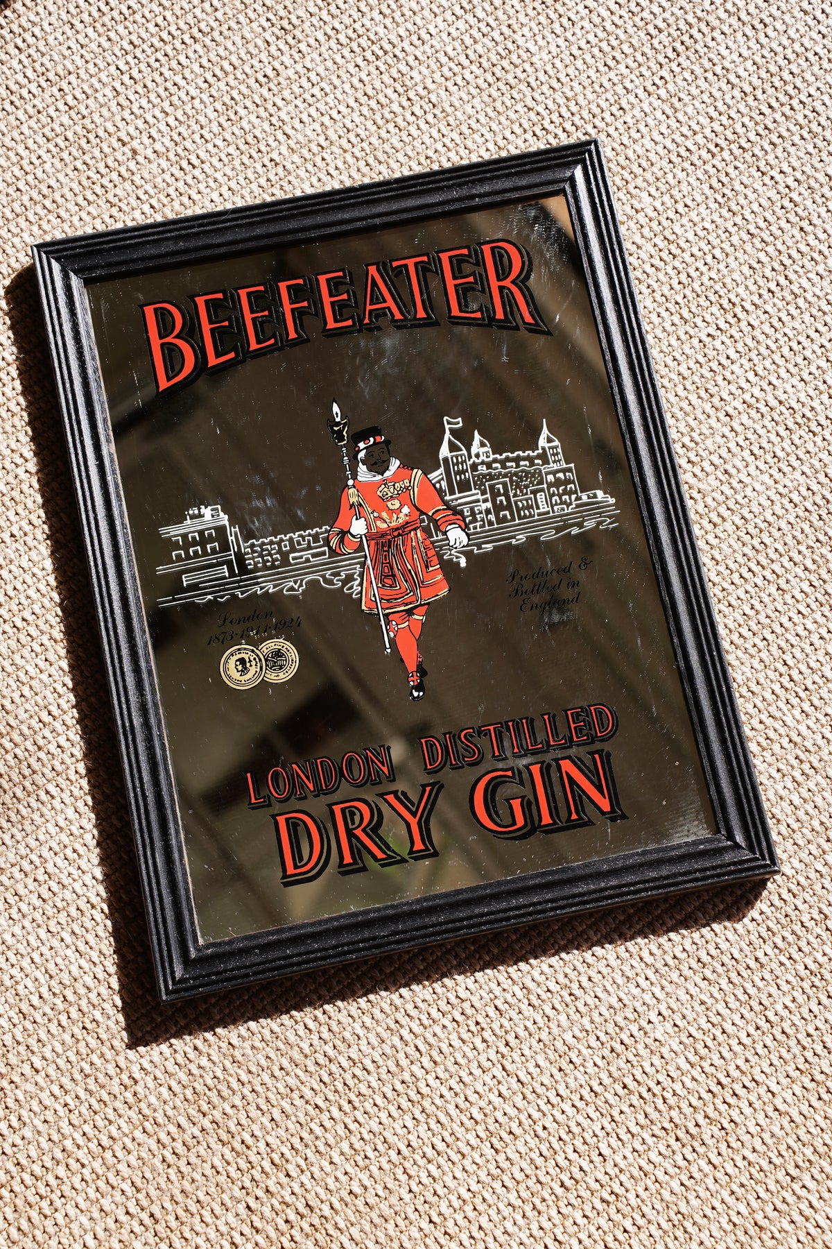 Vintage Beefeater Dry Gin Advertising Bar Mirror