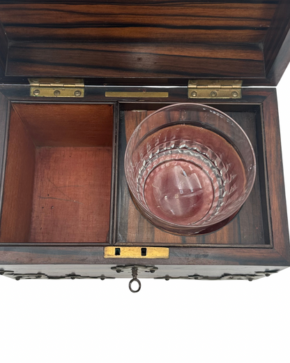 Antique Georgian Rosewood Domed Tea Caddy with Brass Mounts, Circa 1820-1830