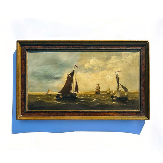 Large 20th Century English Oil on Canvas "Fleet at Sea" Painting