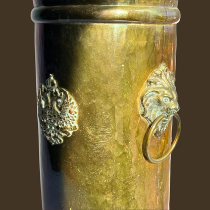 Antique Austro-Hungarian Brass Umbrella Stand with Double-Headed Eagle Emblem, Circa 1900