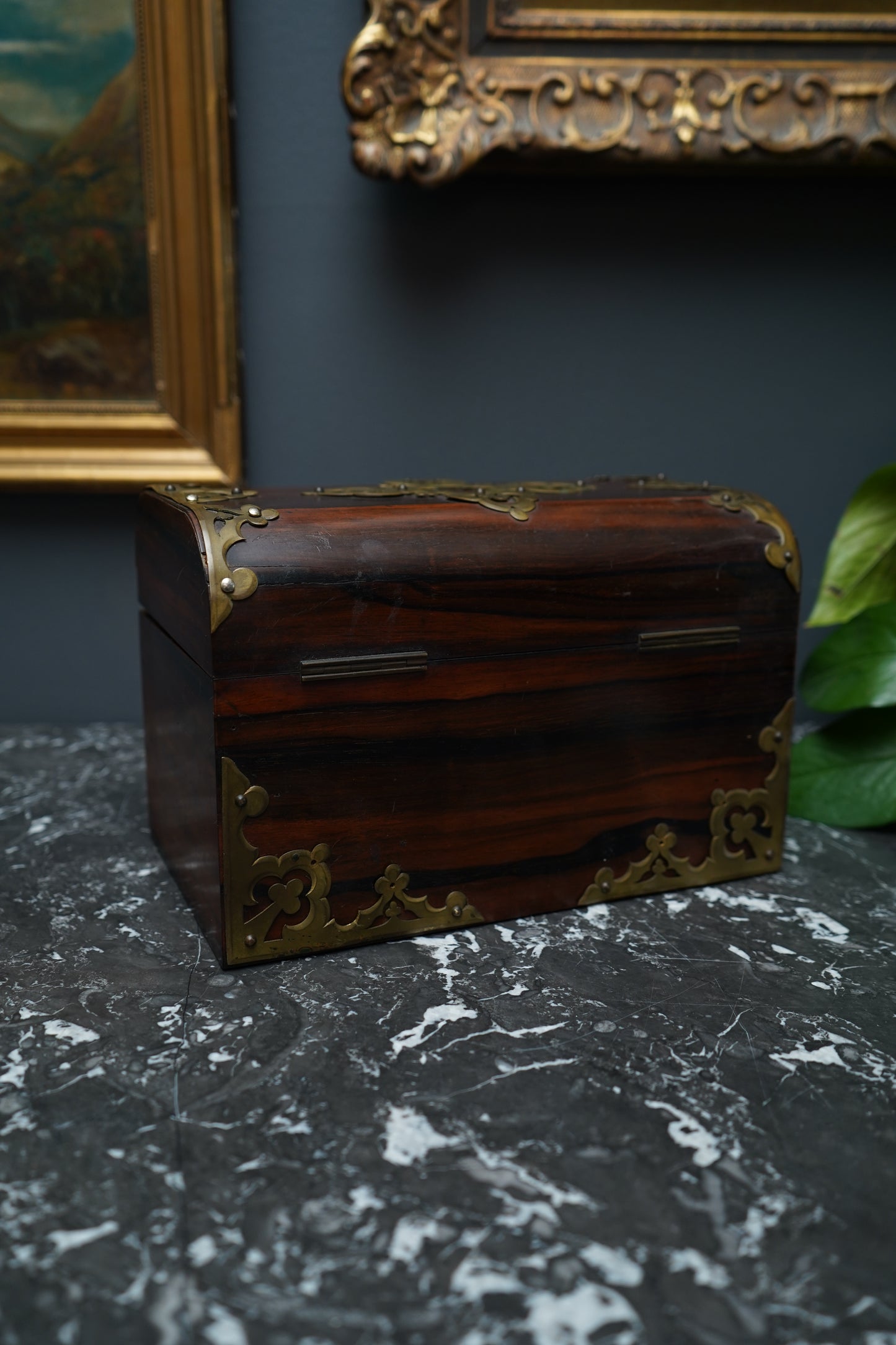 Antique Georgian Rosewood Domed Tea Caddy with Brass Mounts, Circa 1820-1830