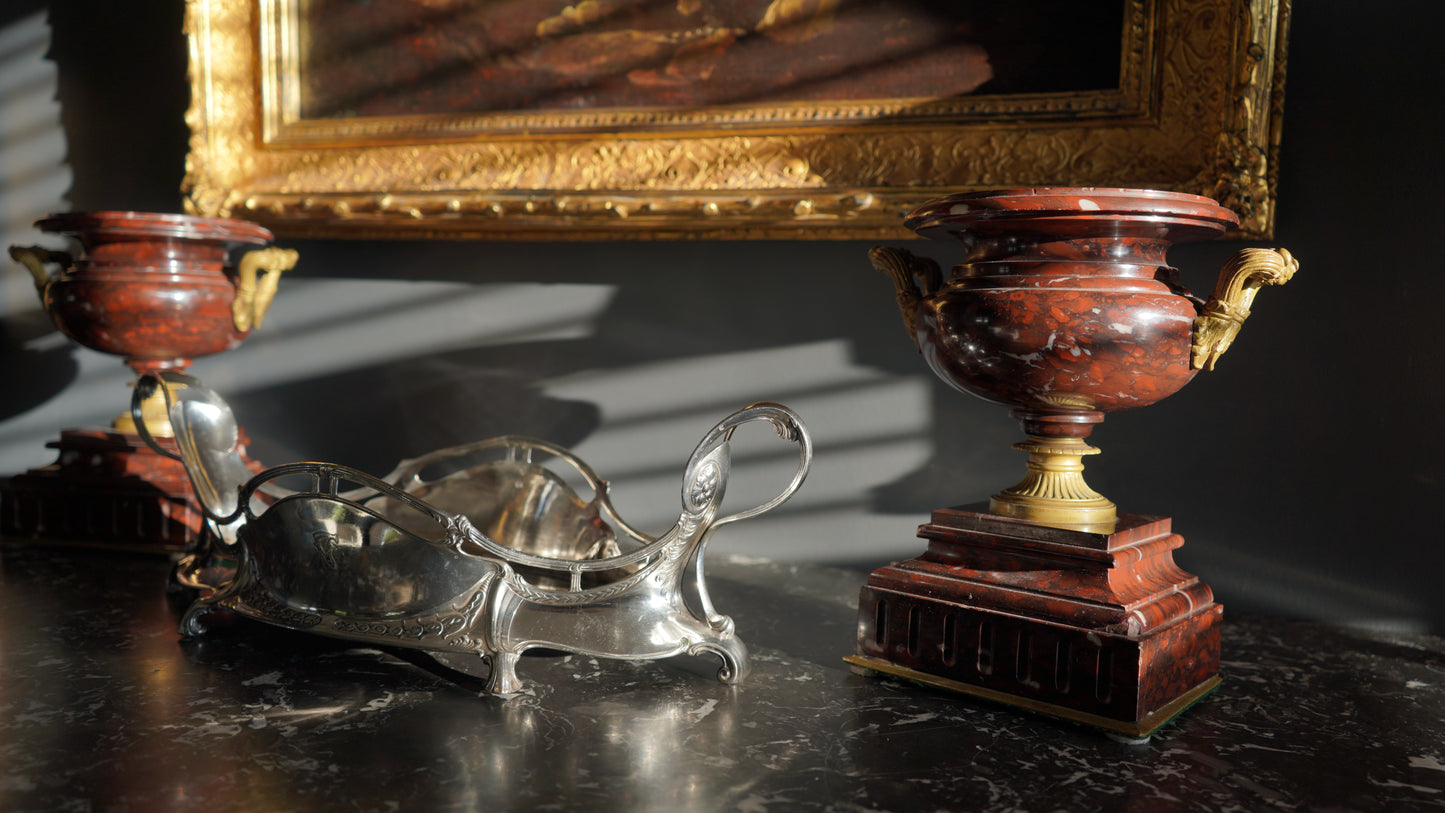 Pair of Napoleon III Rouge Royal Marble Urns, Circa 1852-1870
