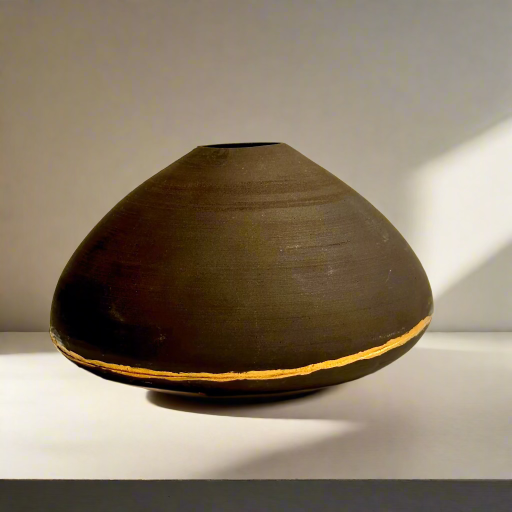 Studio Pottery Vase with Kintsugi-Style Gilded Repair | Signed by Artist, Organic Modern Form