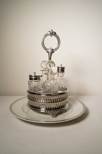 Antique English Silverplate Revolving Cruet Set, Circa 1880