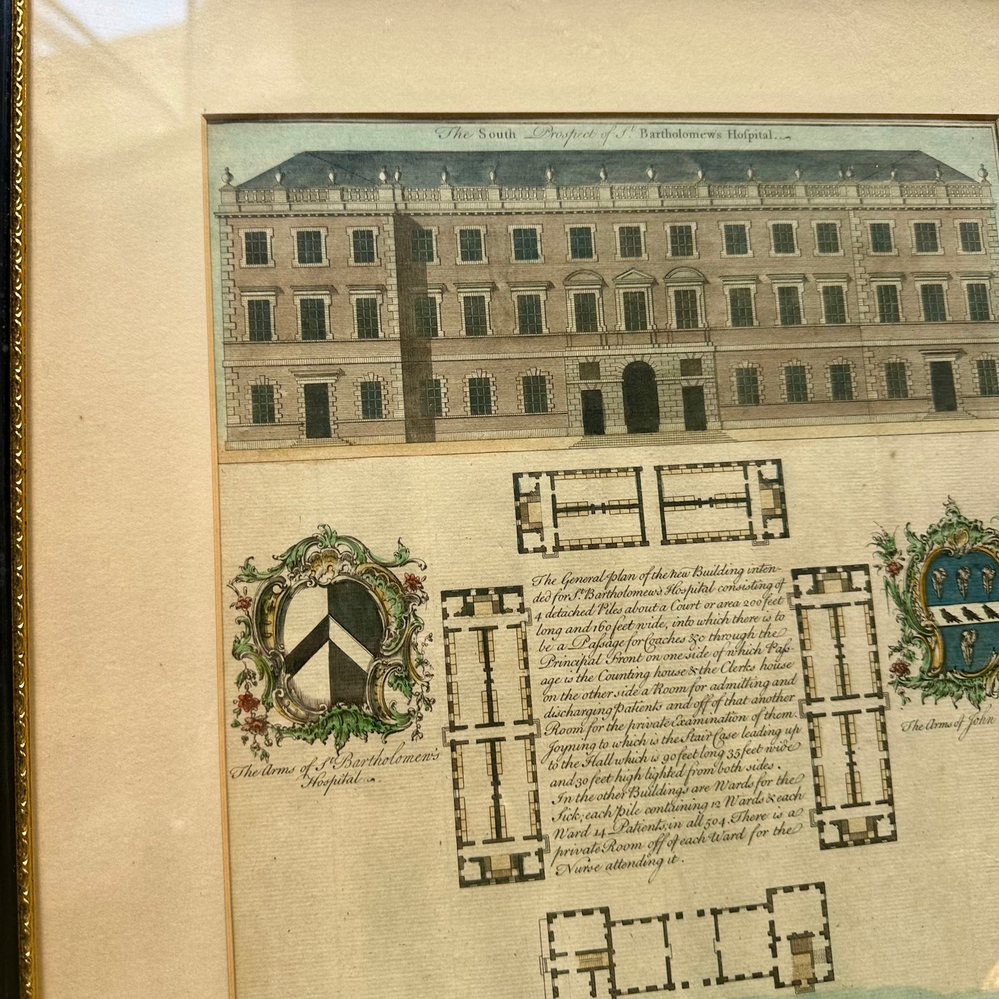 18th-Century Architectural Engraving of St. Bartholomew’s Hospital by Benjamin Cole (Hand-Colored) | Antique English Architectural Engraving