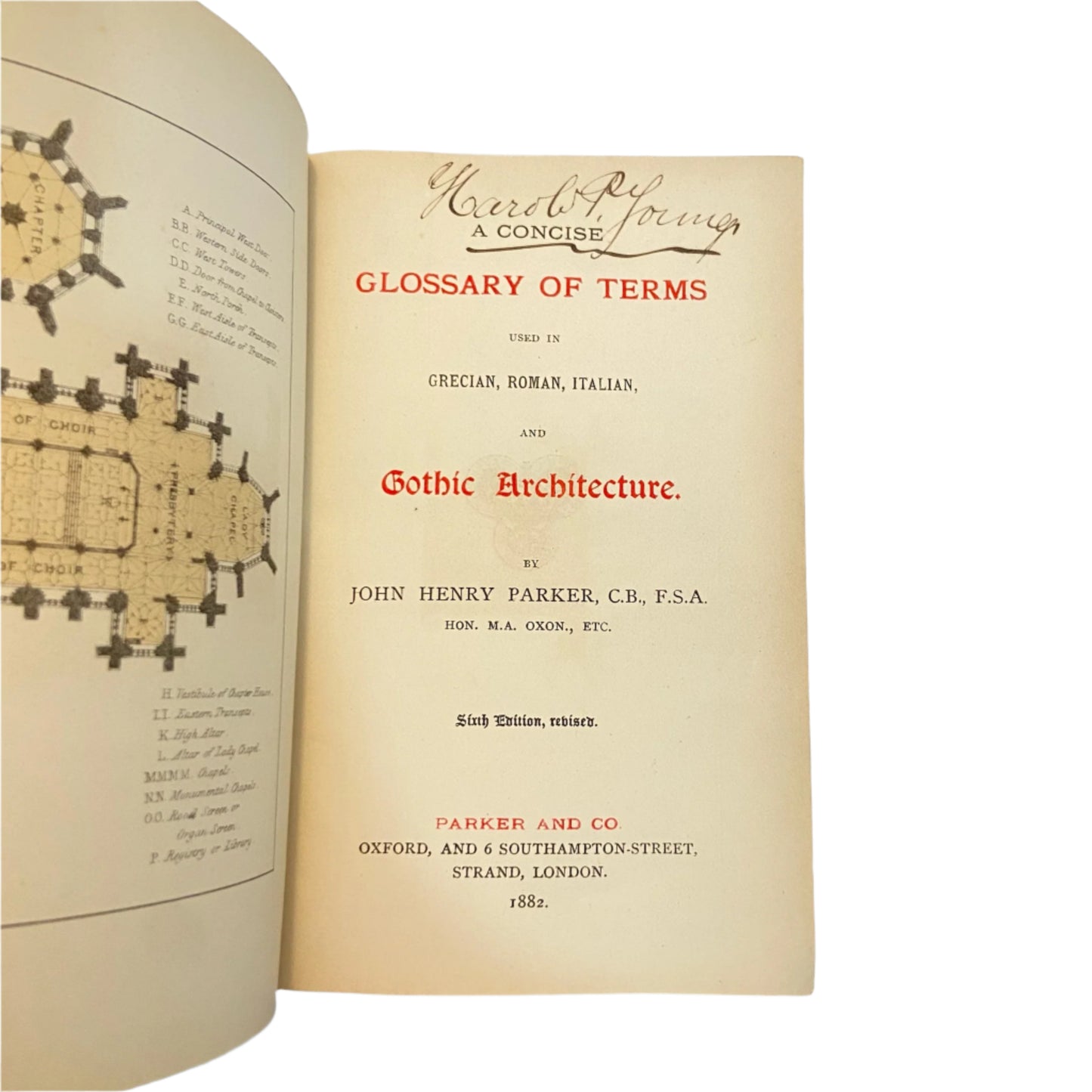 1882 "A Concise Glossary of Terms Used in Grecian, Roman, Italian, and Gothic Architecture" Purple Cloth Book