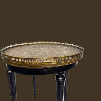 Antique French Louis XVI-Style Guéridon Table with Marble Top and Brass Gallery