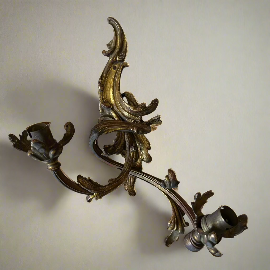 Antique French Rococo Gilt Bronze Wall Sconces (Pair) | Antique French Bronze Wall Lighting