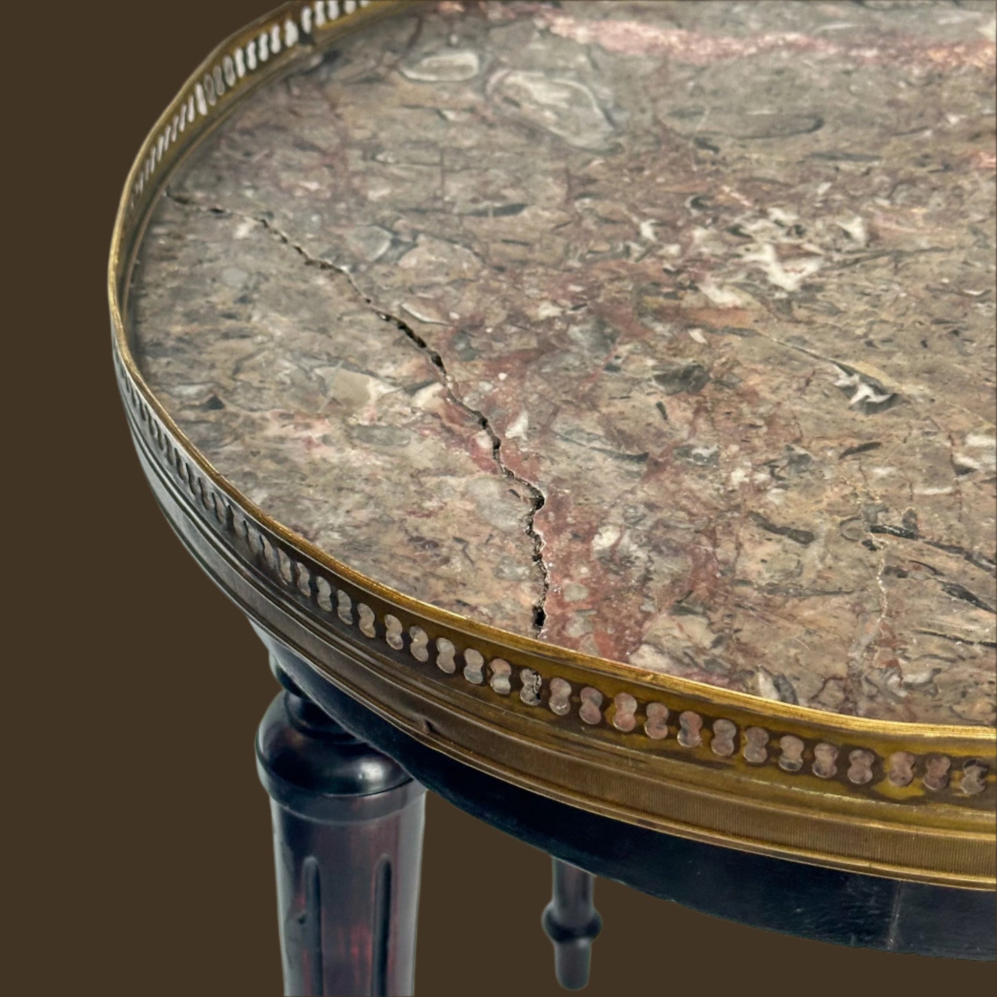 Antique French Louis XVI-Style Guéridon Table with Marble Top and Brass Gallery