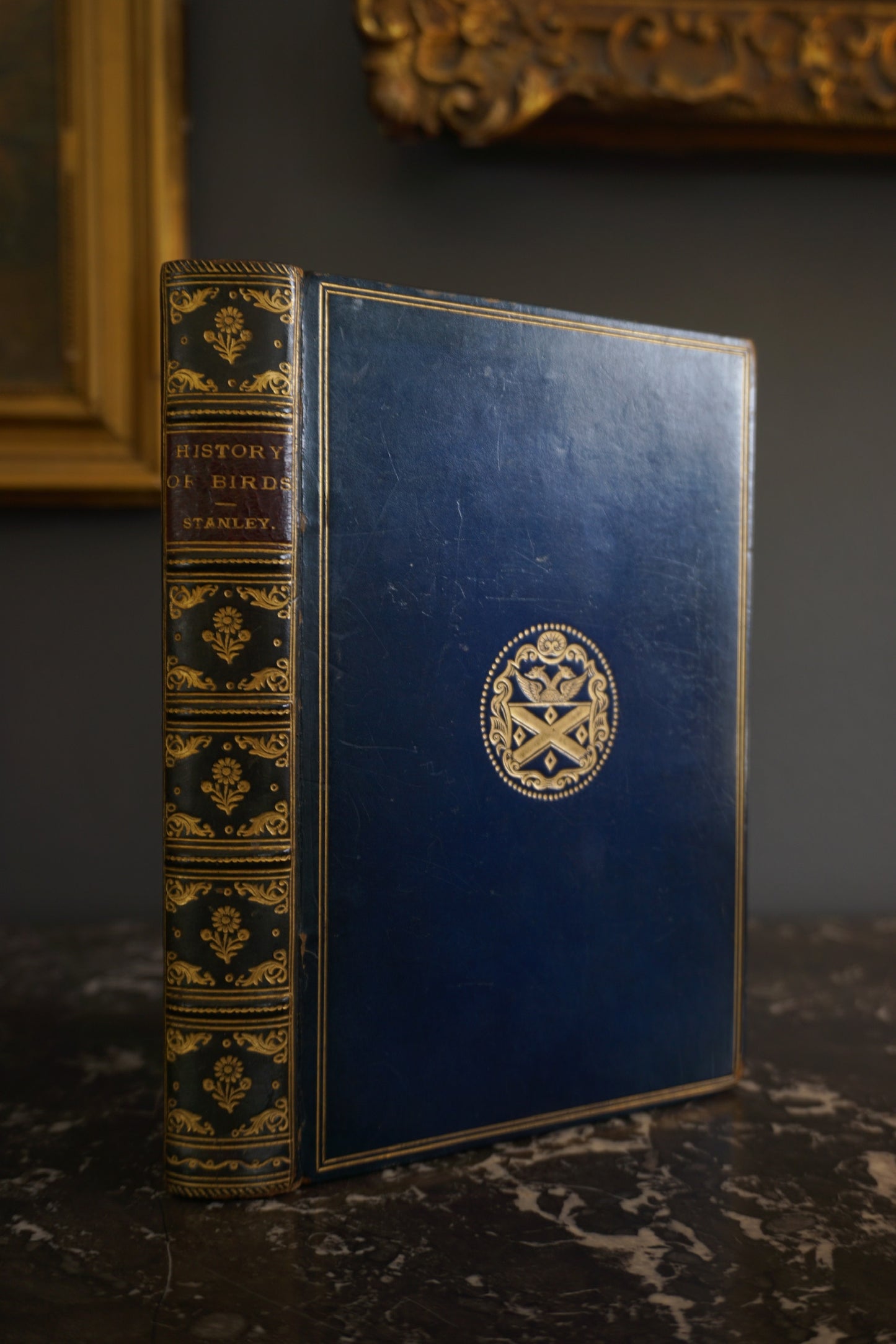 Antique Bird Book A Familiar History of Birds Victorian Prize Binding Blue Leather 1890s Illustrated Natural History