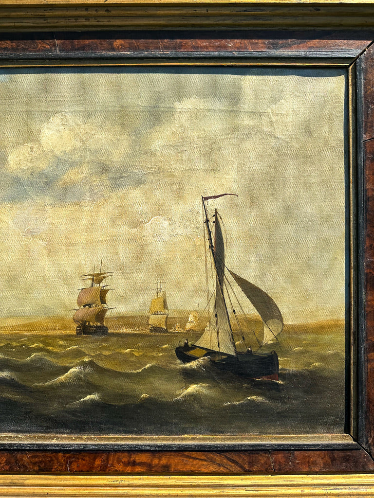 Large 20th Century English Oil on Canvas "Fleet at Sea" Painting