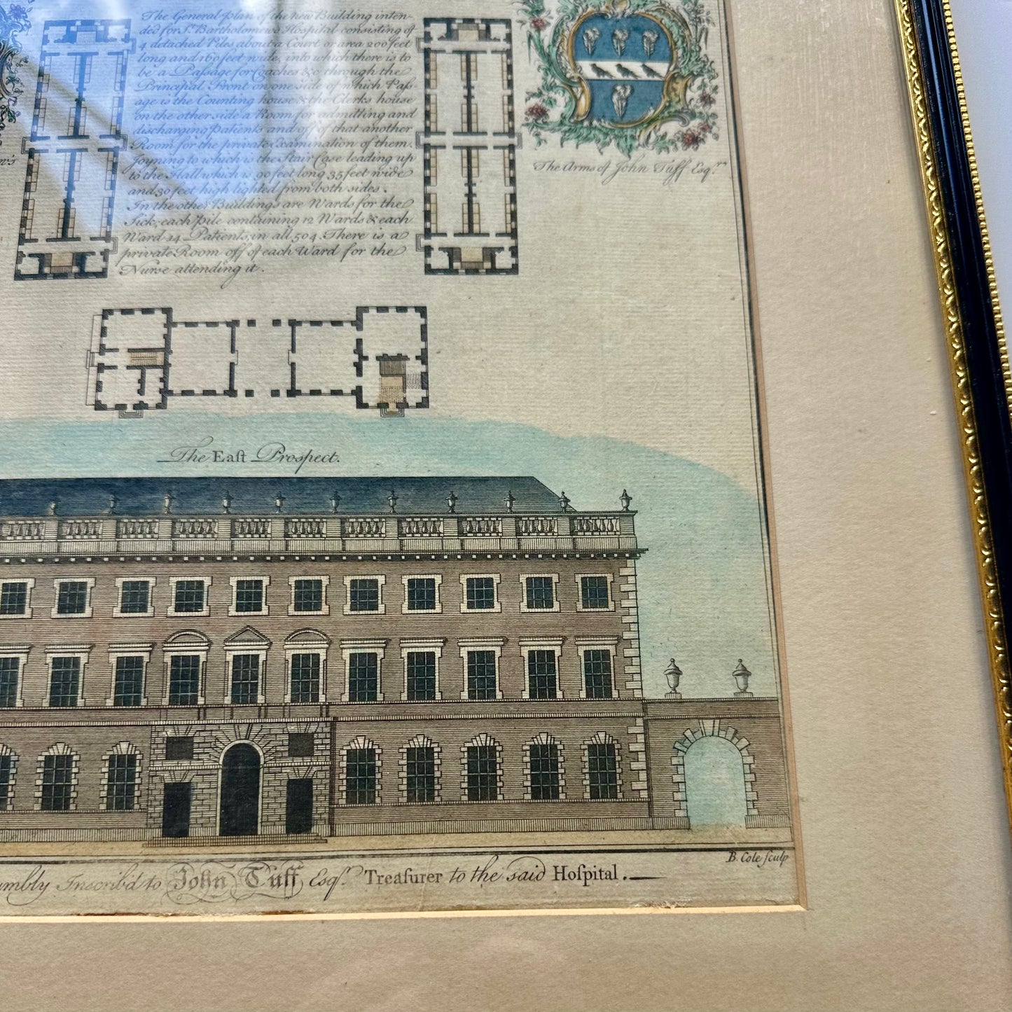 18th-Century Architectural Engraving of St. Bartholomew’s Hospital by Benjamin Cole (Hand-Colored) | Antique English Architectural Engraving