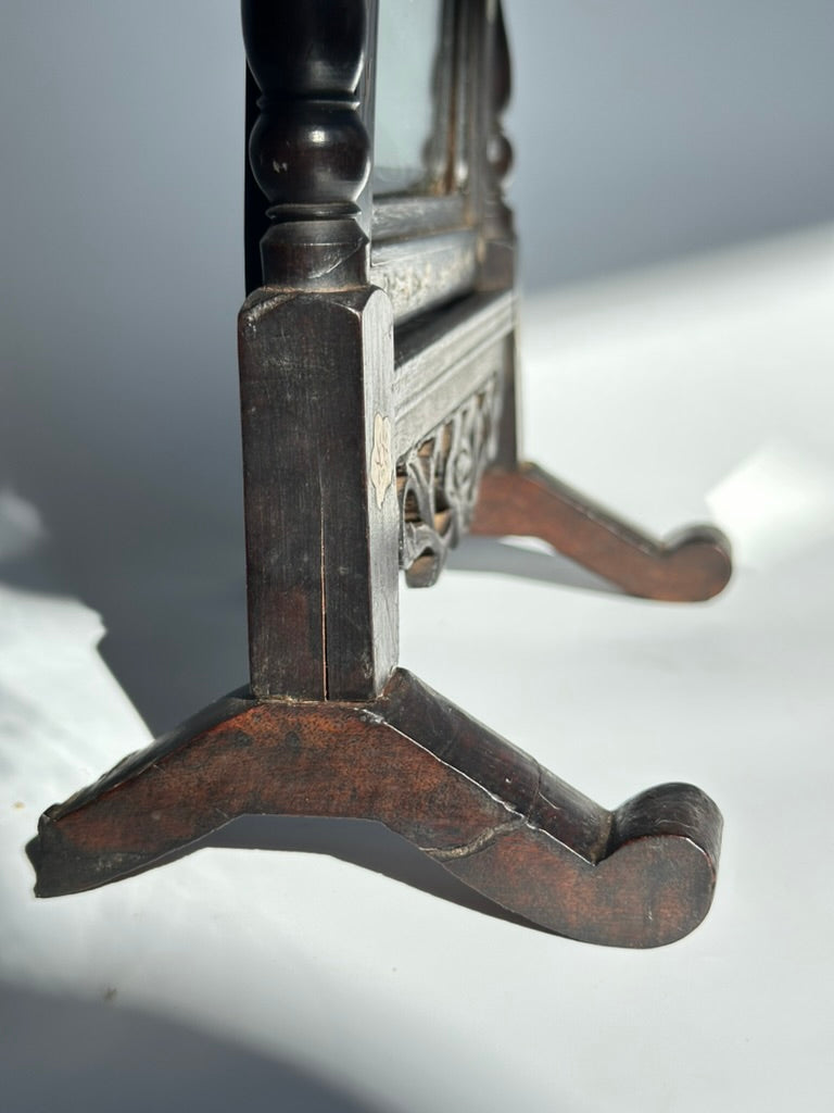 Antique Ebonized Wood & Mother-of-Pearl Vanity Tabletop Mirror