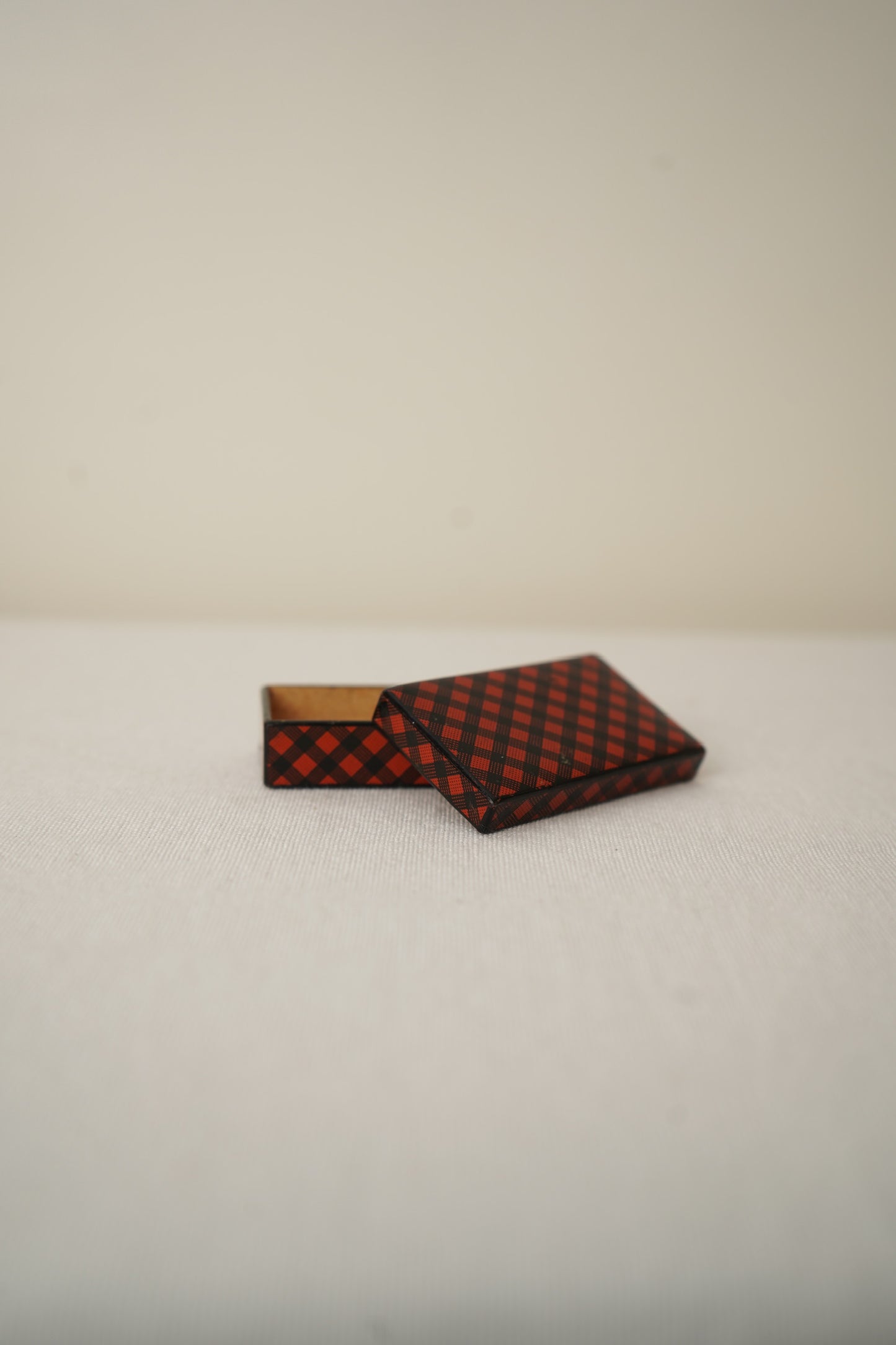 Antique Victorian Scottish Tartanware Box, Painted Red and Black Tartan, c. 1860–1890
