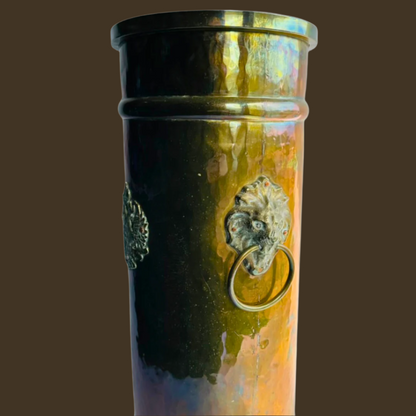 Antique Austro-Hungarian Brass Umbrella Stand with Double-Headed Eagle Emblem, Circa 1900