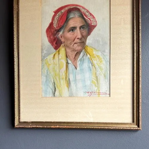 Watercolor Painting "Portrait of an Italian Woman" by Augusto Moriani