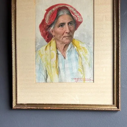 Watercolor Painting "Portrait of an Italian Woman" by Augusto Moriani
