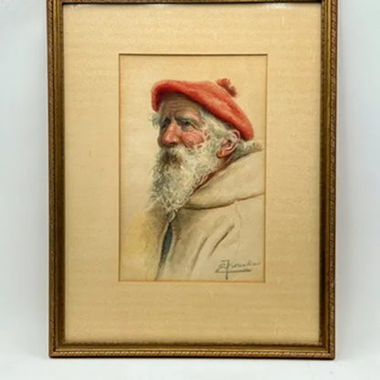 Early 20th Century Watercolor Painting "Portrait of an Italian Man" by Enrico Florentino