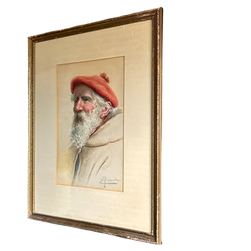 Early 20th Century Watercolor Painting "Portrait of an Italian Man" by Enrico Florentino