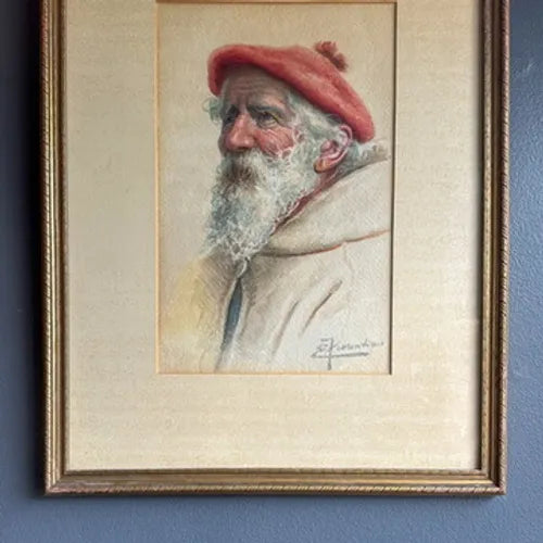 Early 20th Century Watercolor Painting "Portrait of an Italian Man" by Enrico Florentino