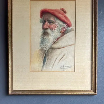 Early 20th Century Watercolor Painting "Portrait of an Italian Man" by Enrico Florentino