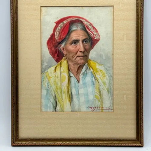 Watercolor Painting "Portrait of an Italian Woman" by Augusto Moriani