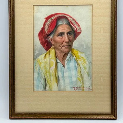Watercolor Painting "Portrait of an Italian Woman" by Augusto Moriani