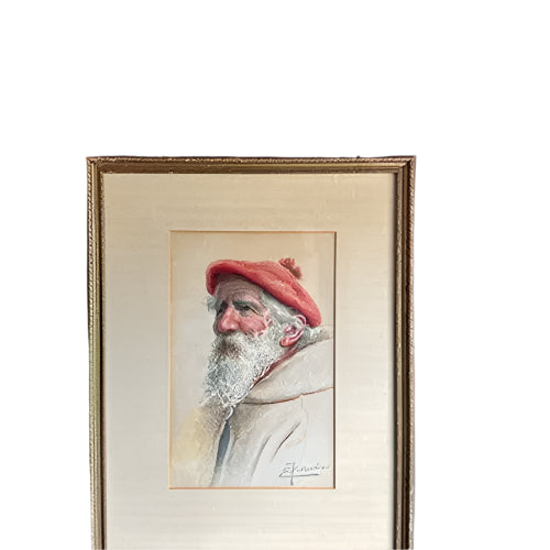 Early 20th Century Watercolor Painting "Portrait of an Italian Man" by Enrico Florentino