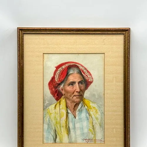 Watercolor Painting "Portrait of an Italian Woman" by Augusto Moriani