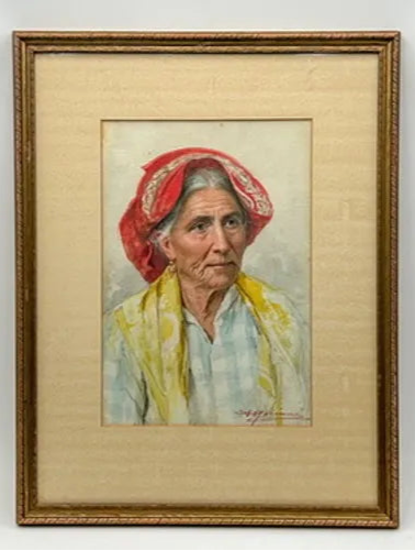 Watercolor Painting "Portrait of an Italian Woman" by Augusto Moriani