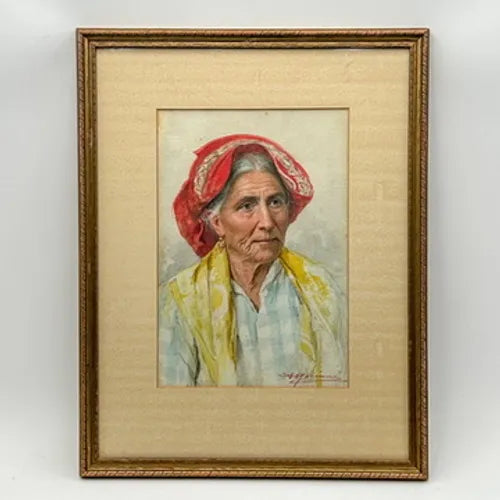 Watercolor Painting "Portrait of an Italian Woman" by Augusto Moriani