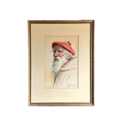 Early 20th Century Watercolor Painting "Portrait of an Italian Man" by Enrico Florentino