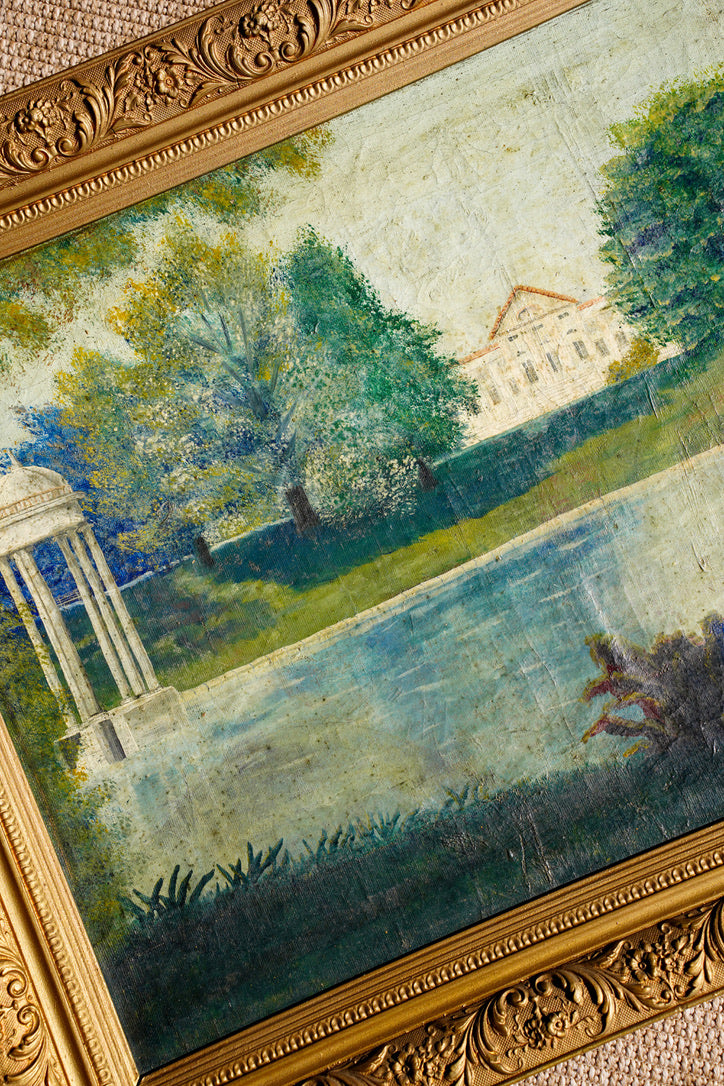 Antique Signed European Country House Oil Painting, Circa 1900
