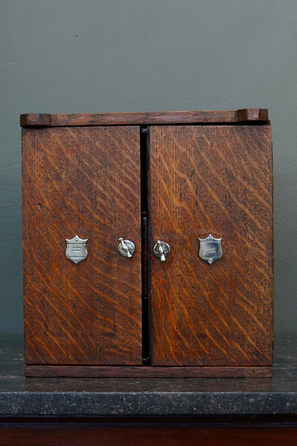 Antique Edwardian English Quartersawn Oak Smoker's Cabinet