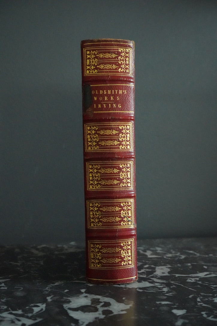 Antique Poetry Red Leather Book "The Works of Oliver Goldsmith"