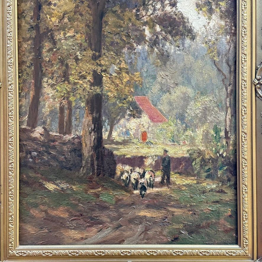 Early 20th Century English School Oil on Canvas "Shepherd and Flock"