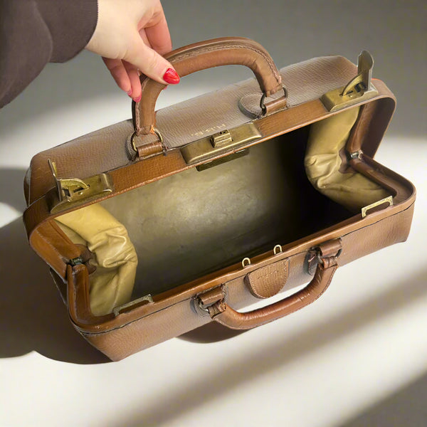 Vintage Monogrammed Leather Doctor's Bag, H.B.S. Initials secondary view
