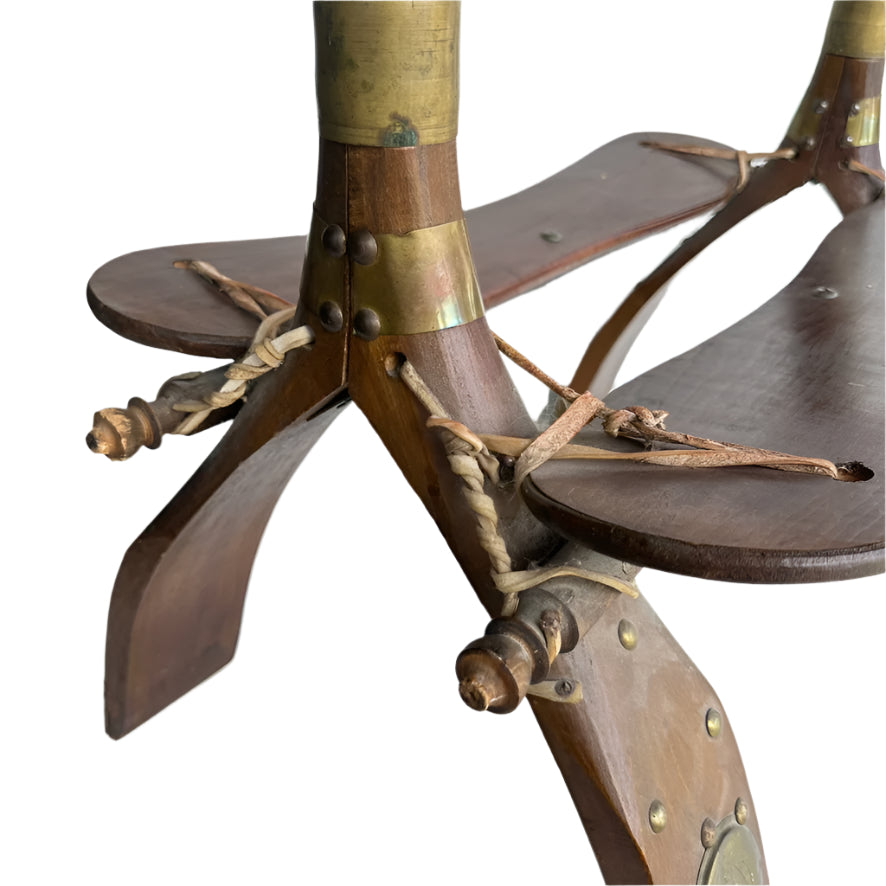 Vintage Middle Eastern Camel Saddle Stool with Embossed Leather Cushion & Brass Accents (c. 1950s)