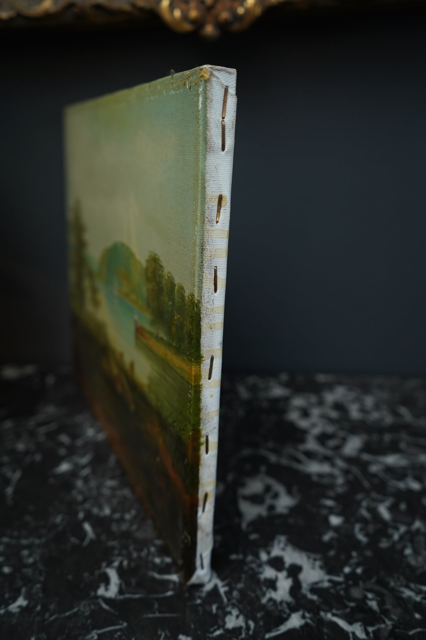 Vintage Hudson River School Style Oil on Canvas Landscape with Sailboats, Mid 20th Century Unframed