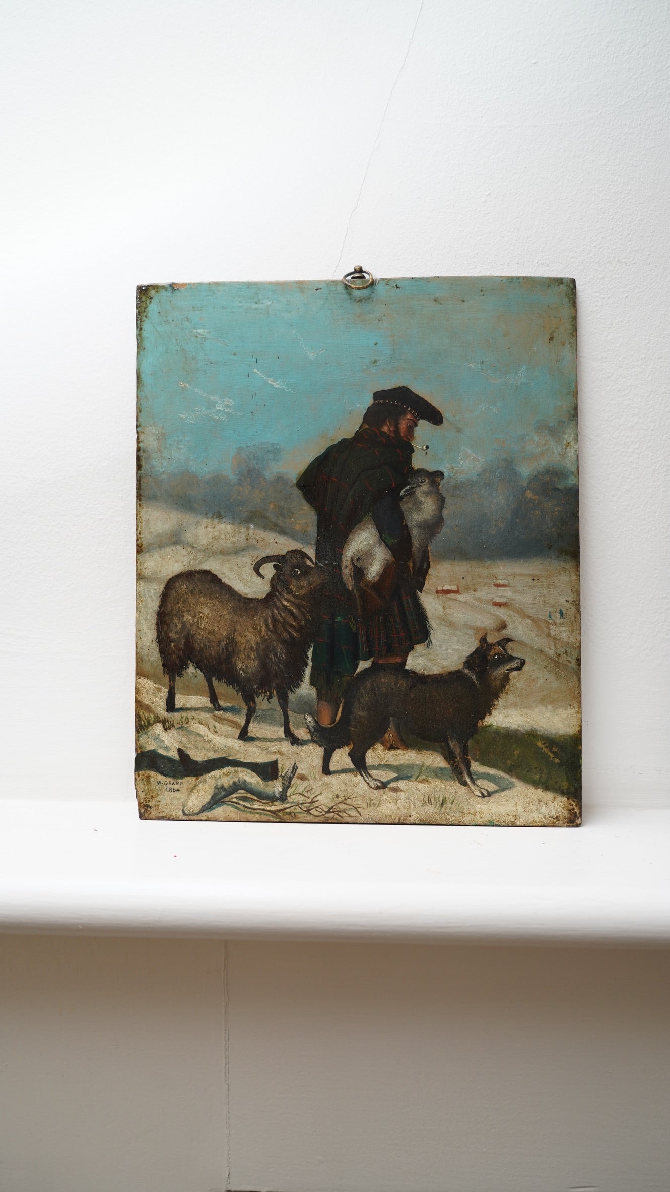Pair of Scottish Highland Shepherd Oil Paintings on Panel, Signed W. Grant, 1864