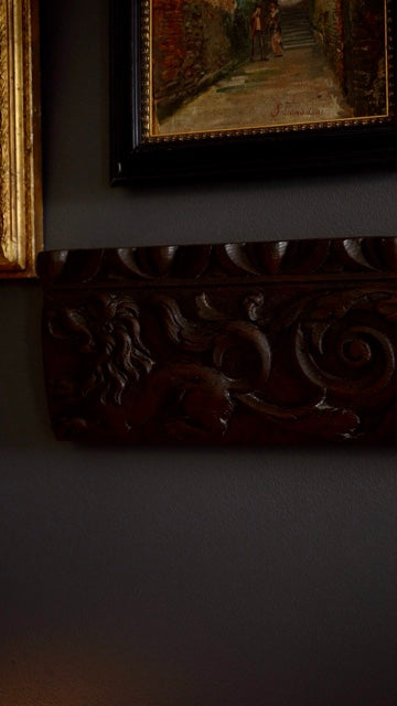 Antique Carved Oak Drawer Front | Renaissance Revival Lion, Grapevine & Acanthus | Architectural Salvage Wall Plaque c.1870–1900