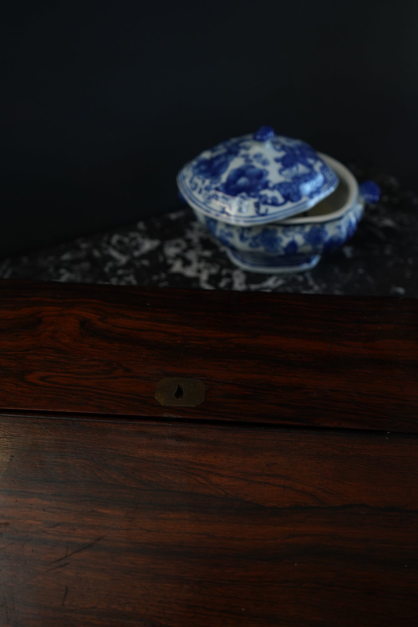 Antique Rosewood Writing Slope with Velvet Writing Surface and Inscriptions, Mid-19th Century