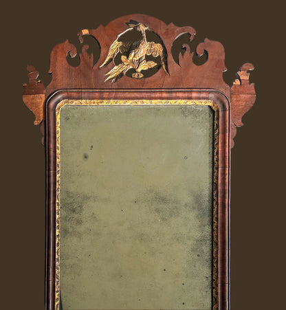 Early 19th Century Federal-Chippendale Style Wall Mirror with Mahogany Veneer and Gilt Details