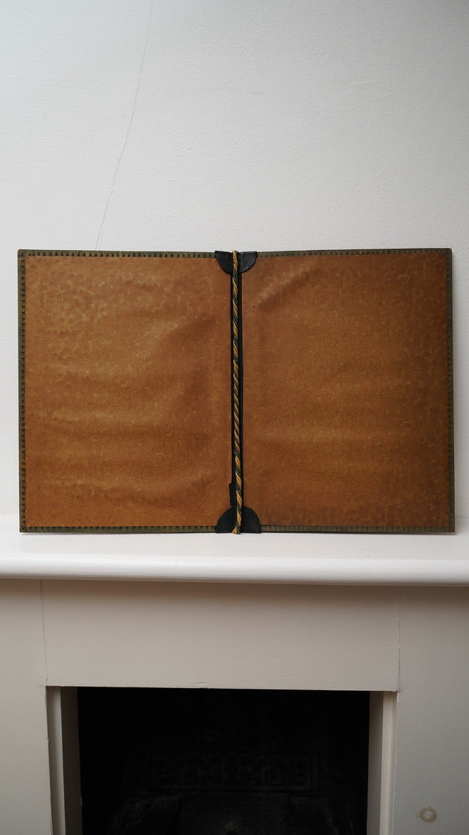 Antique Handcrafted Pokerwork Terrier Writing Blotter, Signed F.H.O., c. 1910–1930