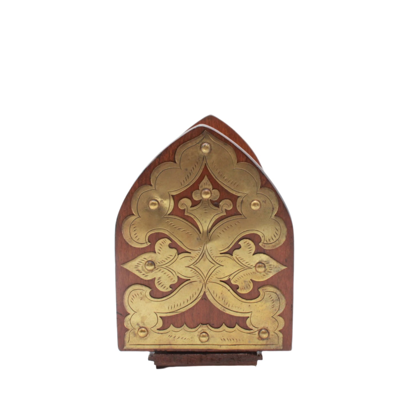 Antique Gothic Revival Folding Book Slide in Oak and Brass, c. 1890